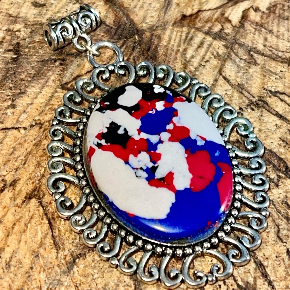 Red, Blue & White Calsilica Pendant 2”